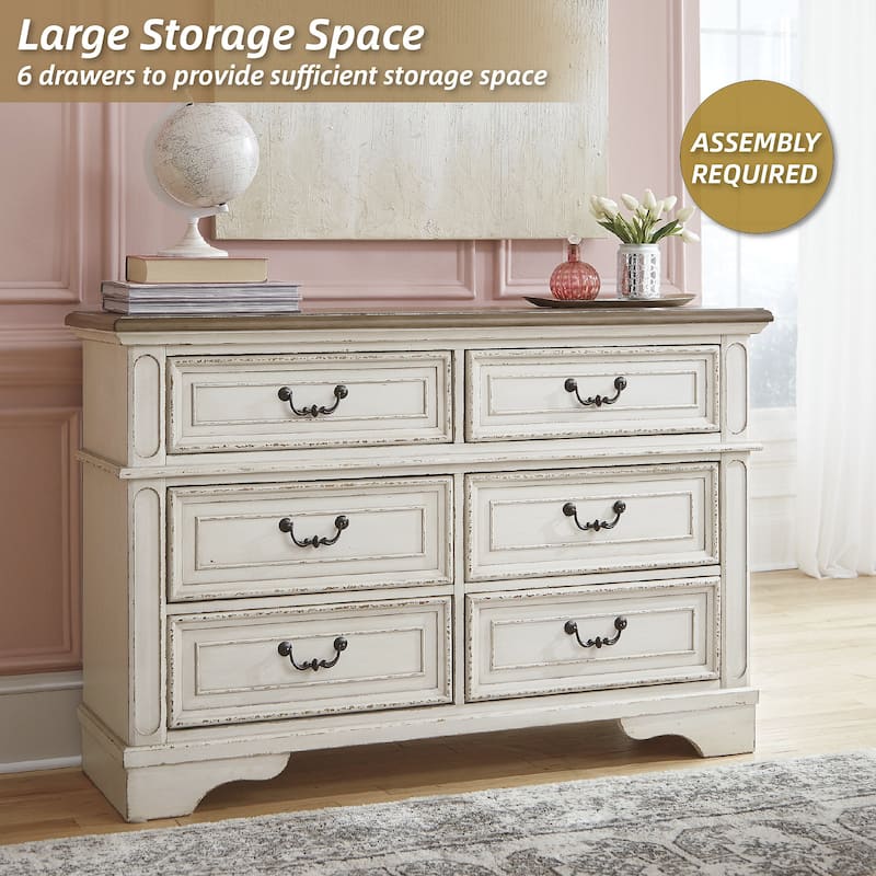 Signature Design by Ashley Realyn Two-Tone 6 Drawer Dresser - Antique White - 6-drawer