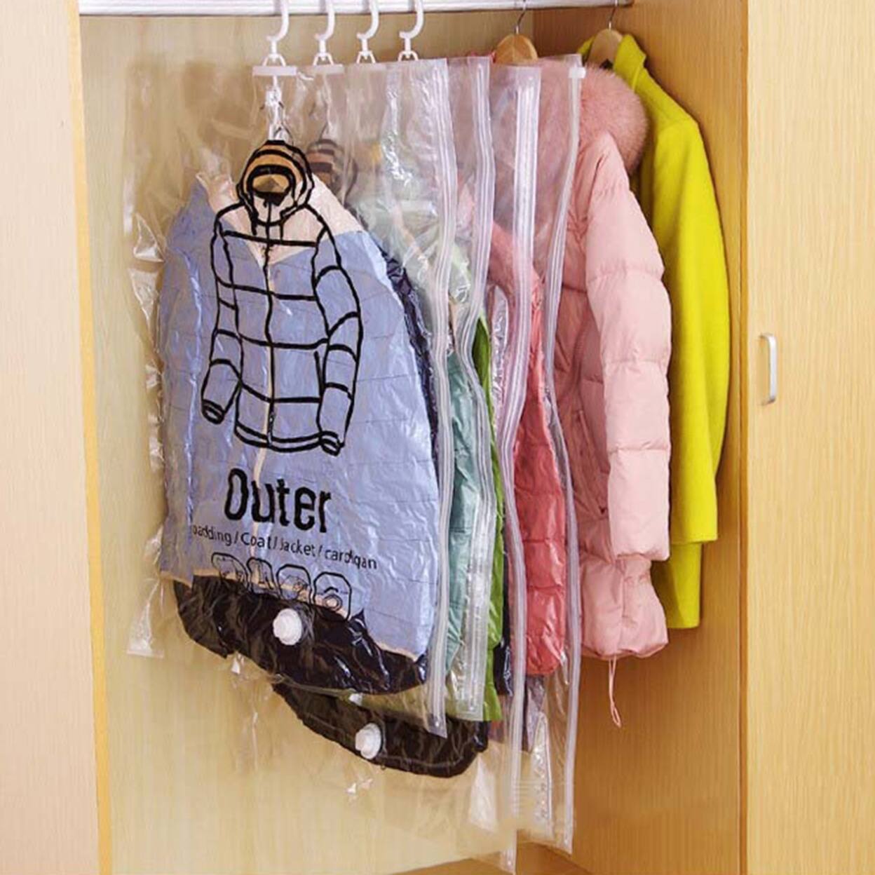 Vacuum Seal Compressed Space Saving Clothes Hanging Storage