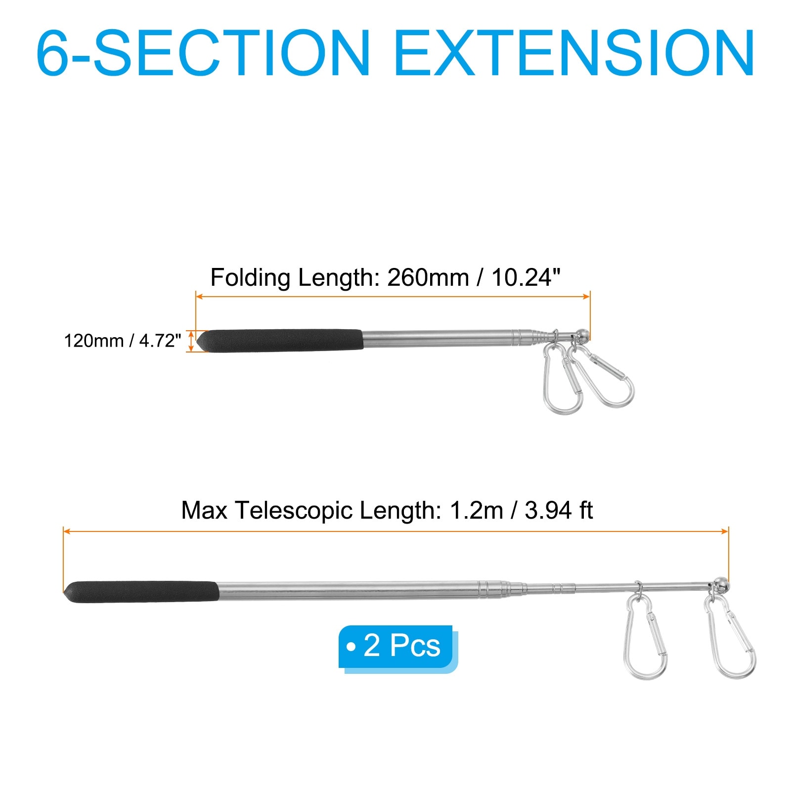 Collapsible Handheld Flagpole Tour Guide Flag Pole Stainless Steel Portable Flag Pole with Clips for Teaching Pointer Training