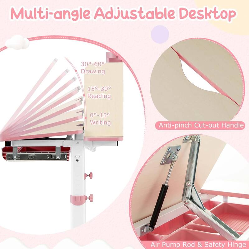 Kids Study Desk Height Adjustable Writing Table w/ Tilt Desktop