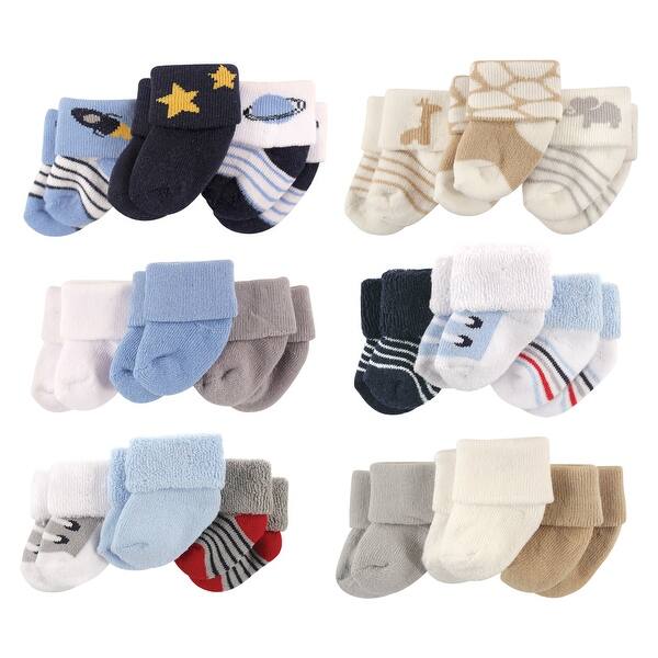 slide 1 of 1, Luvable Friends Infant Boy Cotton Terry Socks, 18-Piece, Space Safari Blue Gray, 0-3 Months - Space Safari Blue Gray 0-3 Months - Space Safari Blue Gray