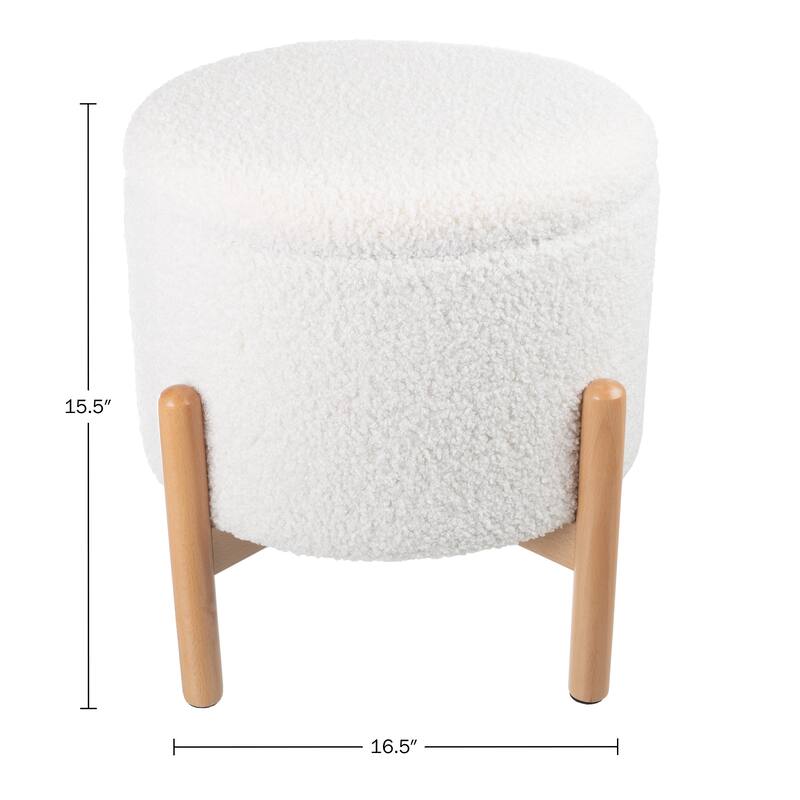 Storage Ottoman - Round Sherpa Footrest or Storage Organizer with Removable Top by Lavish Home (White)