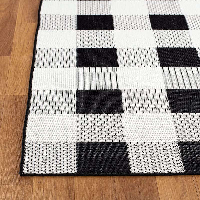 Plaid Checkered Indoor/Outdoor Flatweave Waterproof Backyard Patio Area Rug