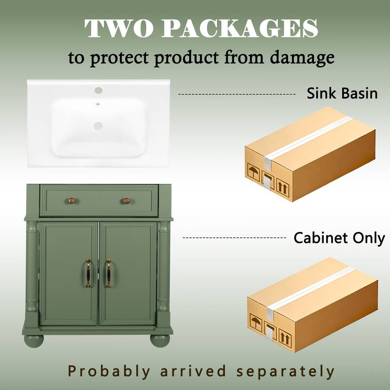 27.8-Inch Mid-Century Bathroom Vanity Sink with Roman Column Base, Farmhouse Freestanding Storage Cabinet