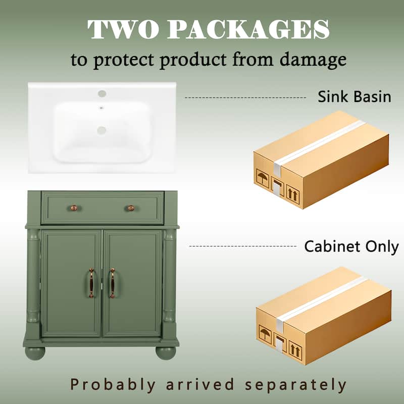 28"/36" Bathroom Vanity with Sink, Integrated Ceramic Basin Vanity Cabinet with Roman Column Base, Solid Wood Frame