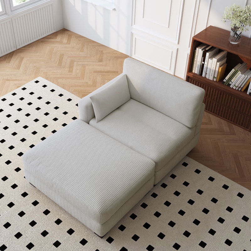 Modern 43'' Corduroy Comfy Sectional Chaise Lounge with Pillow