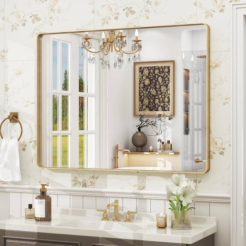 Aluminum alloy Framed Tempered Glass Wall Bathroom Vanity Mirror - 40" x 30" - Gold