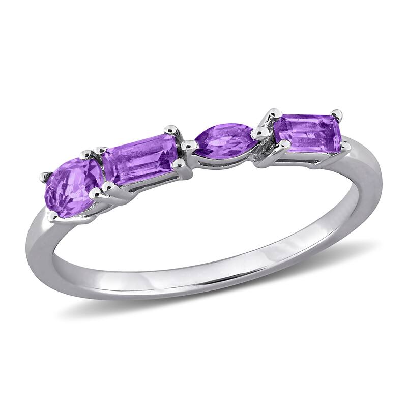 Miadora Multi-Gem Four Stone Ring Sterling Silver - 7 - Purple