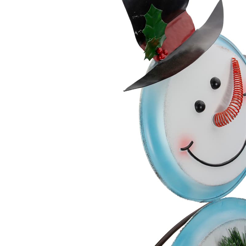 36" White Blue Metal Snowman with Wreath Christmas Floor Decoration