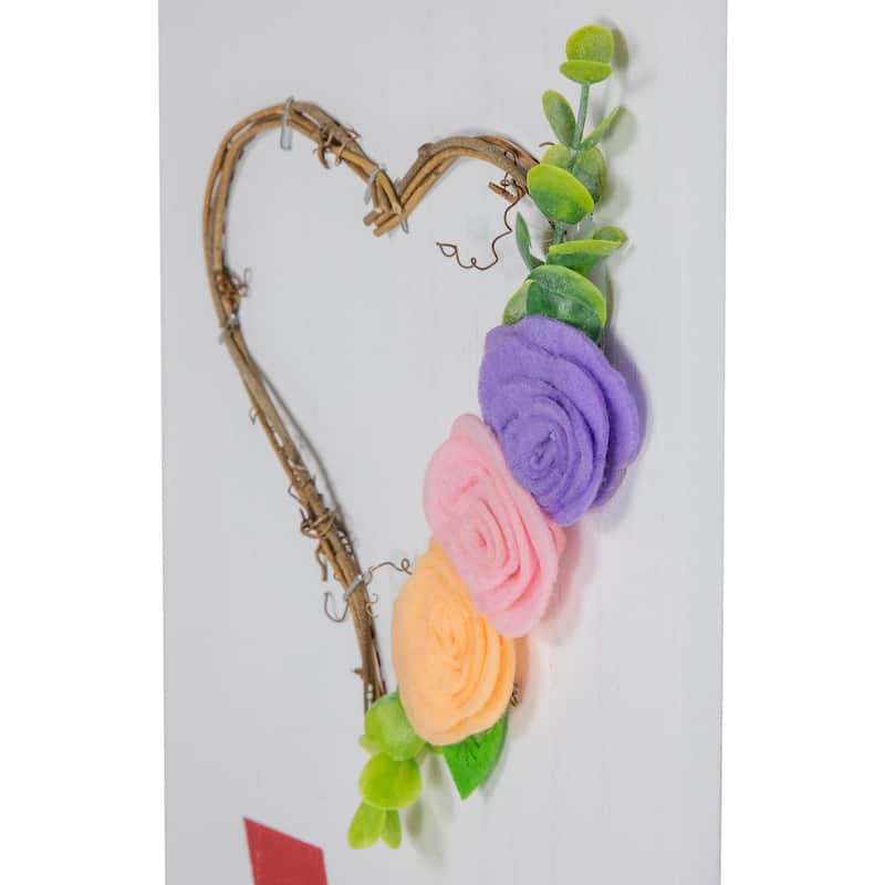 Floral Heart "Love Lives Here" Wooden Valentine's Day Sign - 39.25"