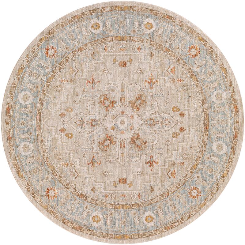 Artistic Weavers Rian Classic Medallion Area Rug - 6'7" Round - Beige/Denim