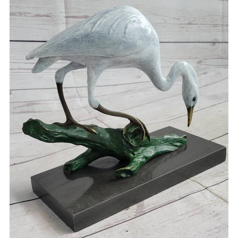 Real Bronze Art Stork Egret Crane Heron Statue Figurine Sculpture Original Milo