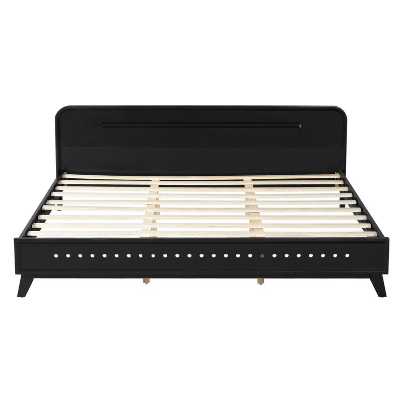 Pine Solid Wood King Size Bed, Solid And Stable, No Box Spring Needed