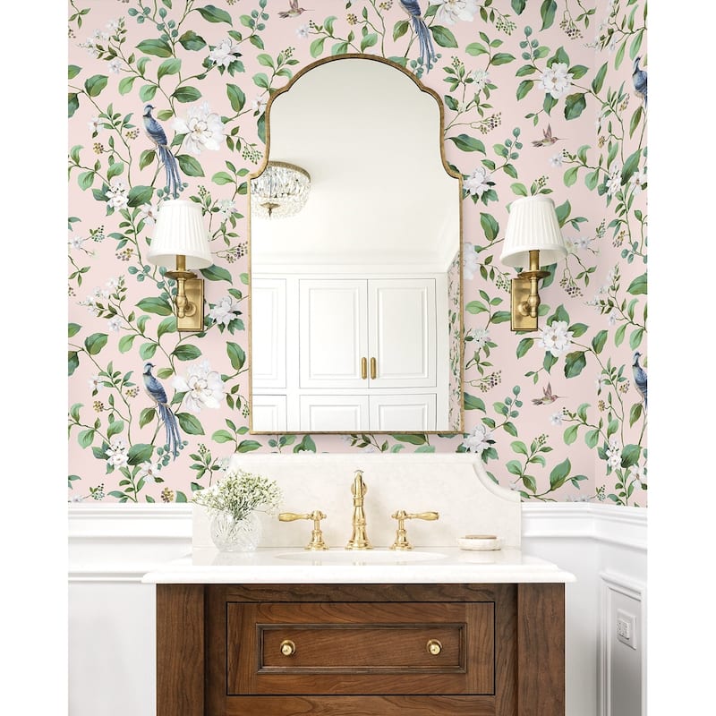 Daisy Bennett Designs Chinoiserie Bird Vine Premium Matte Non-Woven Peel and Stick Wallpaper