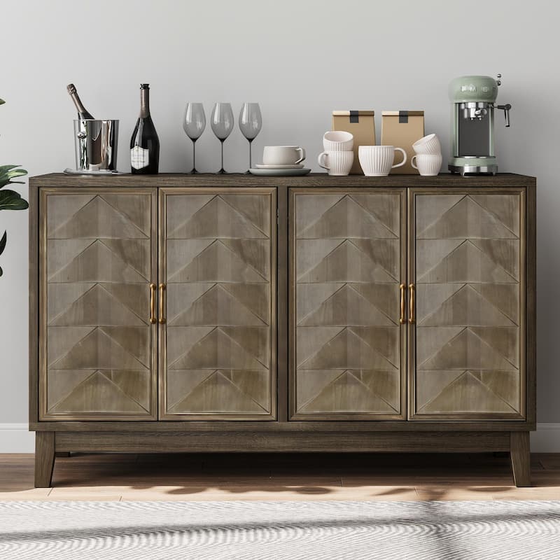 Sideboard Cabinet with 4 Doors, Accent Storage Cabinet with Adjustabel Shelves, Console Table with Solid Wood Legs