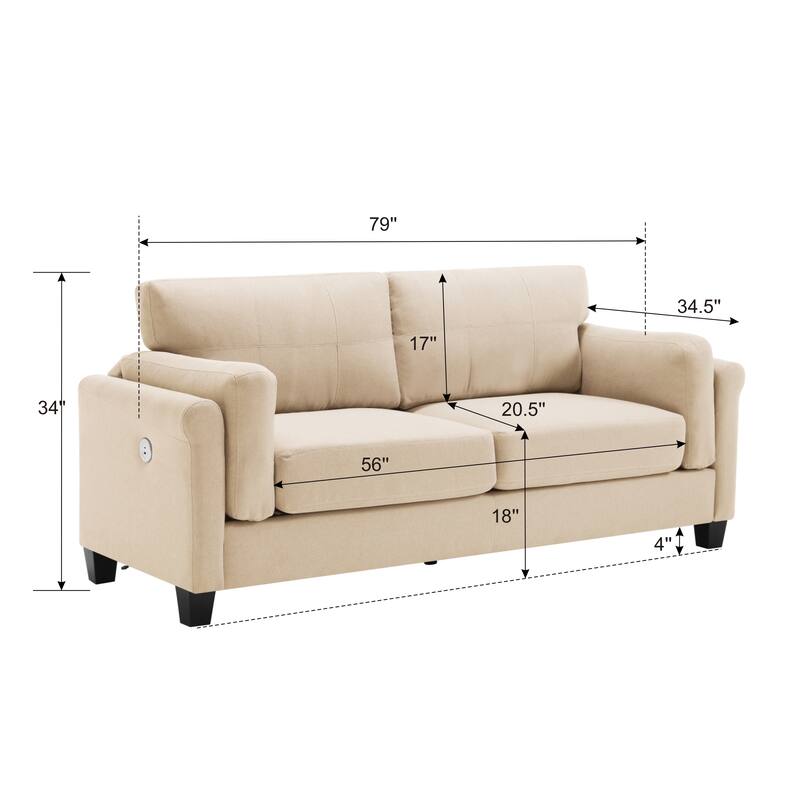 79" Modern Button Tufted Linen Upholstered 3-Seat Sofa