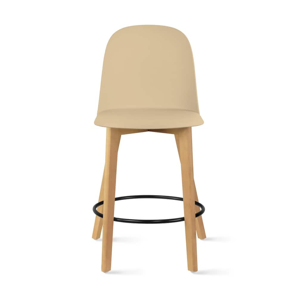 Farmhouse Plastic Round Bar Counter Stool Height High Chair Natural Solid Wood Kitchen Dining Patio Modern, Single, Set of 1
