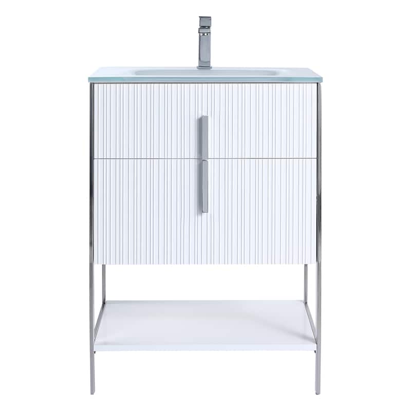 Fine Fixtures Serenity Modern Bathroom Vanity with White Glass Top