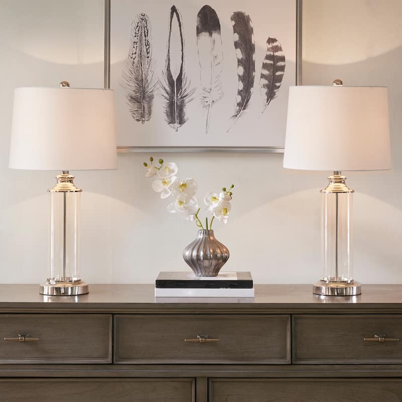 510 Design Clarity Glass Cylinder Table Lamp Set of 2 - Silver