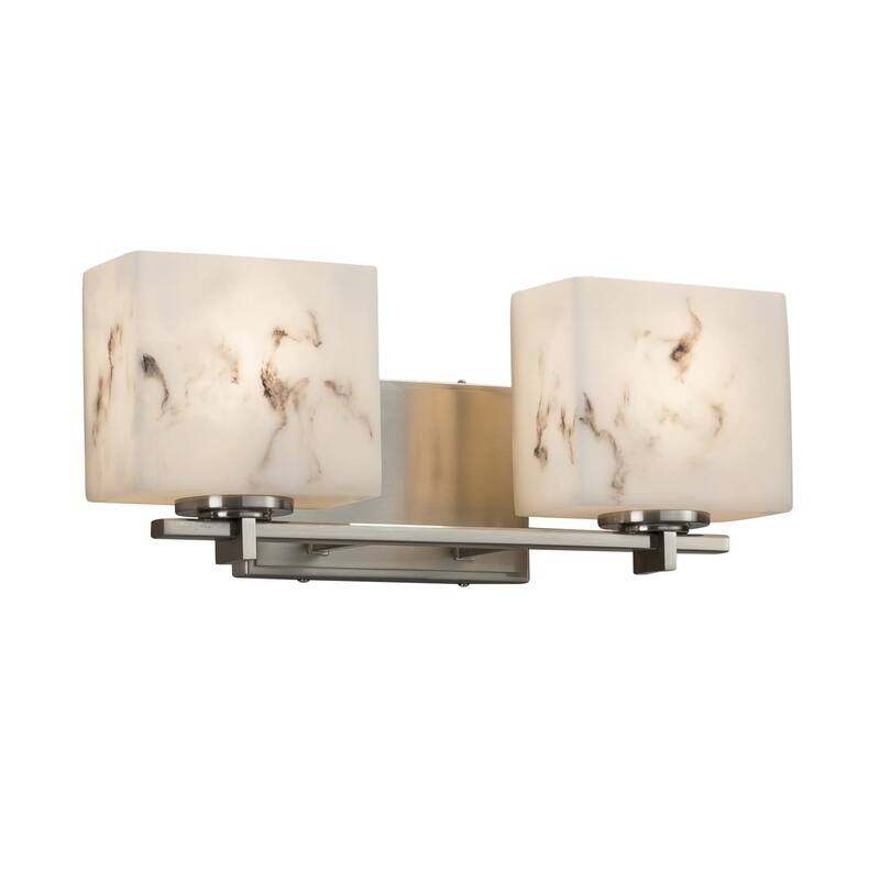 Justice Design LumenAria Era 2-light Brushed Nickel Bath Bar, Faux Alabaster Rectangle Shade - Brushed Nickel