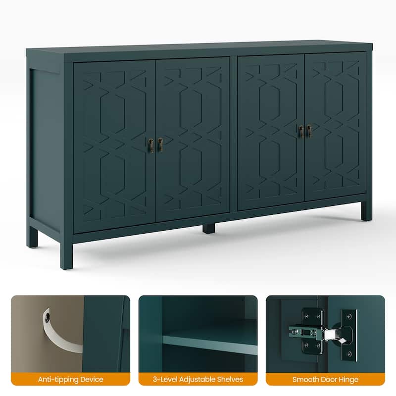 60" W Sideboard Cabinet with Adjustable Shelves and 4 Doors