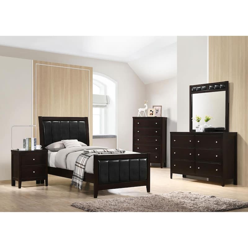 Twin Size Wood Panel Bed with Channeled Headboard