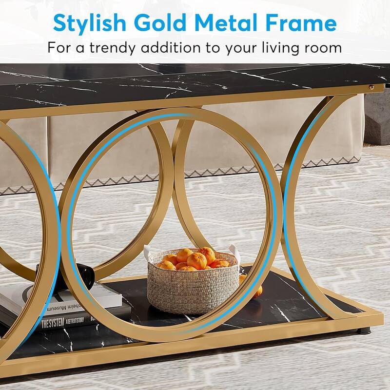 47 In White Coffee Table, Modern 2-Tier Coffee Tables for Living Room
