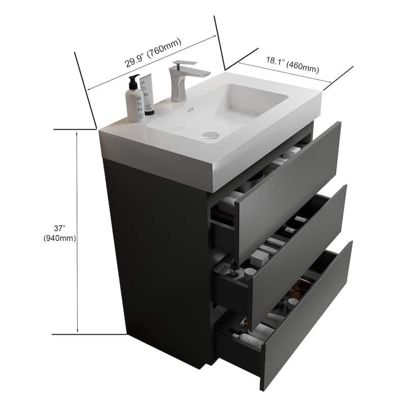 30"Bathroom Vanity with Sink,Large Storage Freestanding Bathroom Vanity,One-Piece Sink Basin without Drain and Faucet