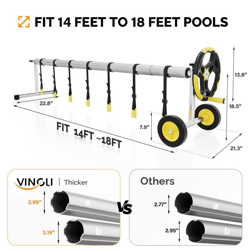 Outdoor Aluminum Inground Solar Cover Swimming Pool Cover Reel - 18 ft
