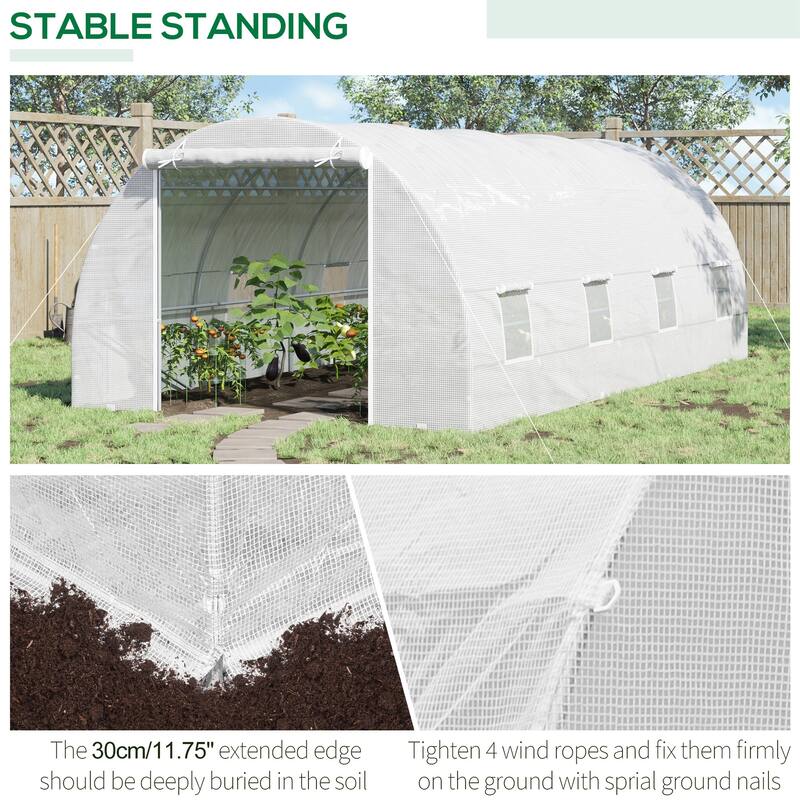 Large Greenhouse with Powder-Coated Steel Frame PE Cover Ventilated Windows and Zippered Door - 234.25" L x 118" W x 82.75" H