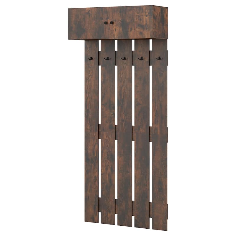Engineered Wood Wall Coat Rack with Hooks and Cabinet - 35 x 13 x 82.6 in.