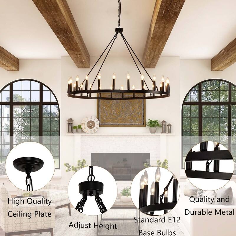 24 Lights Modern Farmhouse 48 In Round Wagon Wheel Chandelier - 48*48*33.86in