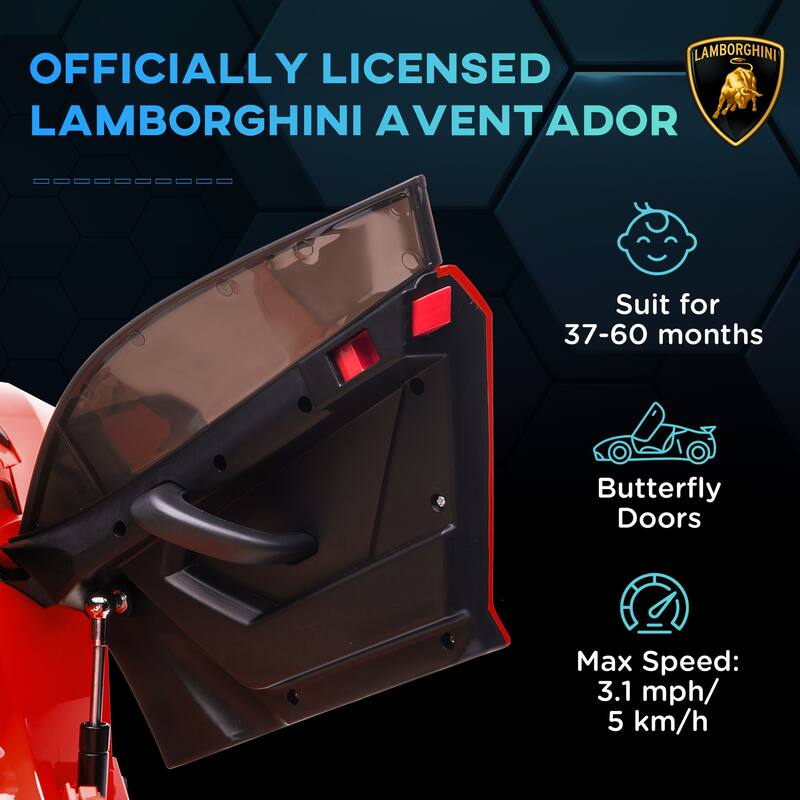 Aosom Lamborghini Aventador Licensed Kids Ride on Car with Scissor Doors, Easy Transport, 12V Electric Car for Kids