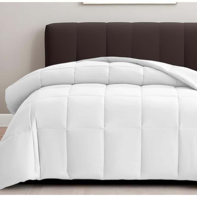 White Twin Box Stitch Microfiber Down Alternative Comforter - White - Twin