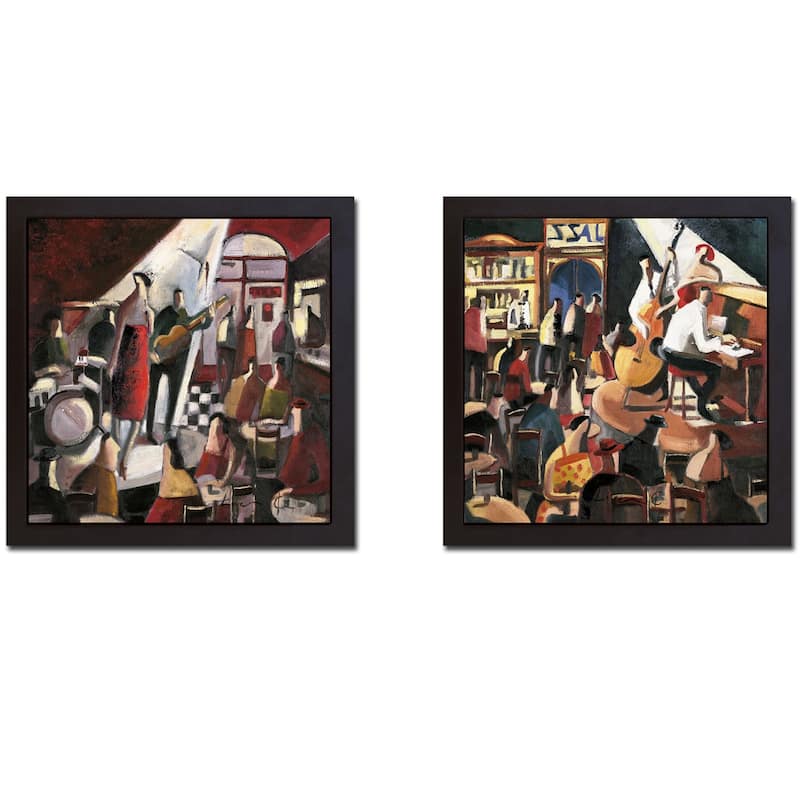 La Guitarra & El Piano by Didier Lourenco 2-pc Black Floater Framed Canvas Art Set (20 in x 20 in Each Piece in Set)