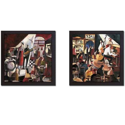 La Guitarra & El Piano by Didier Lourenco 2-pc Black Floater Framed Canvas Art Set (20 in x 20 in Each Piece in Set)
