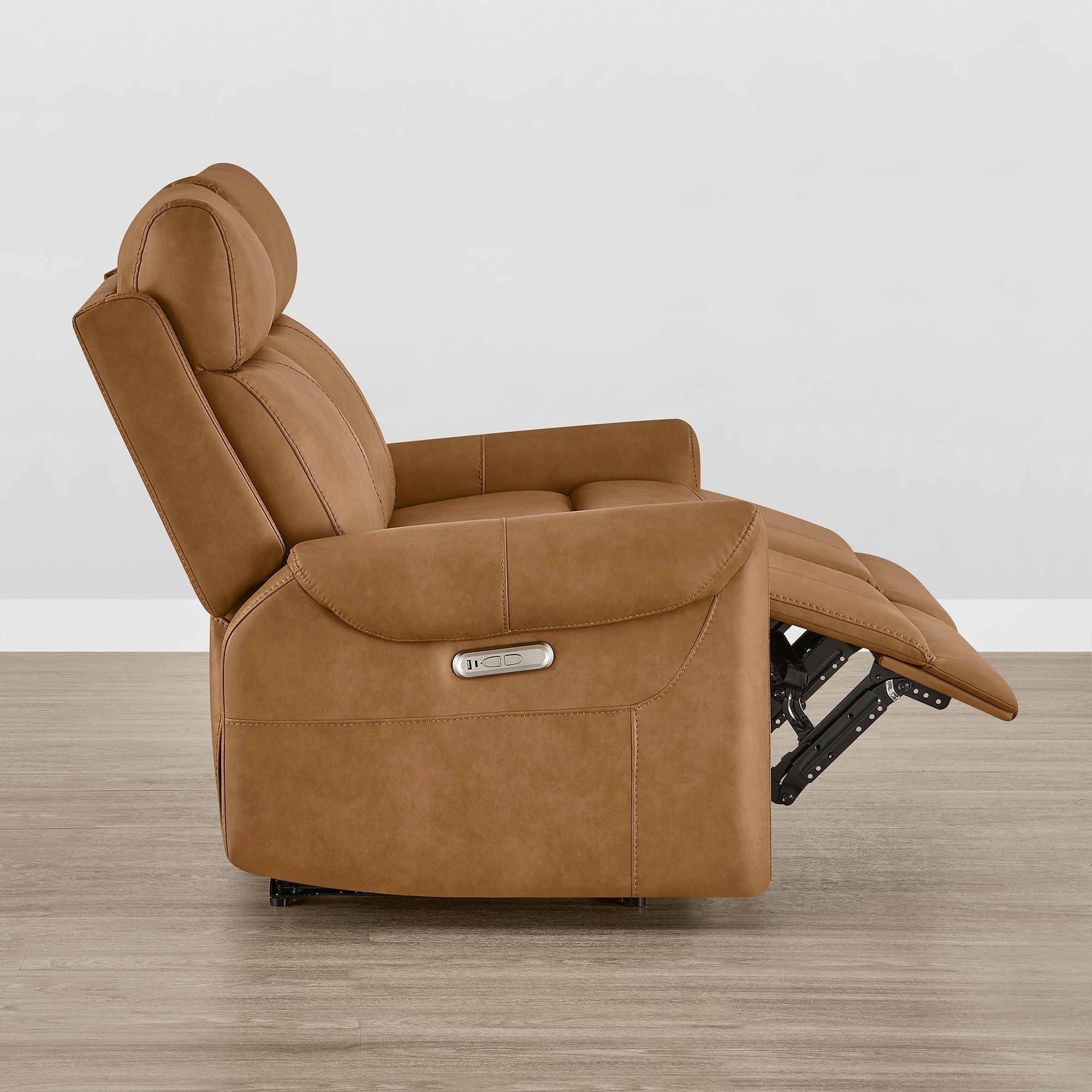 Spruce & Spring Modular Power Wall Hugger Reclining Faux Leather Sofa with Bluetooth Speaker Console