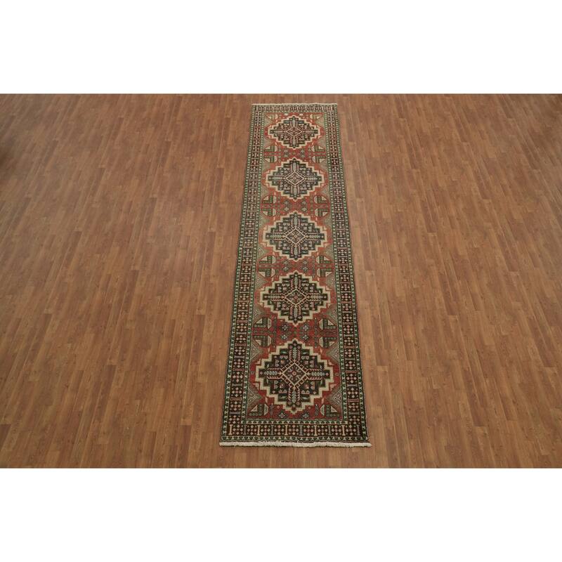 Hand Knotted Oriental 100% Wool Carpet Traditional Tribal Red Tabriz Runner Rug - 14' 6'' X 3' 7''