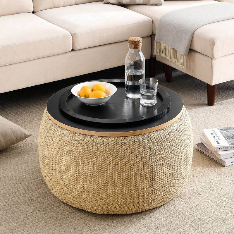 Roomfitters Round Storage Ottoman with Removable Lid, 2-in-1 Design Serves as End Table or Footrest, Modern Living Room