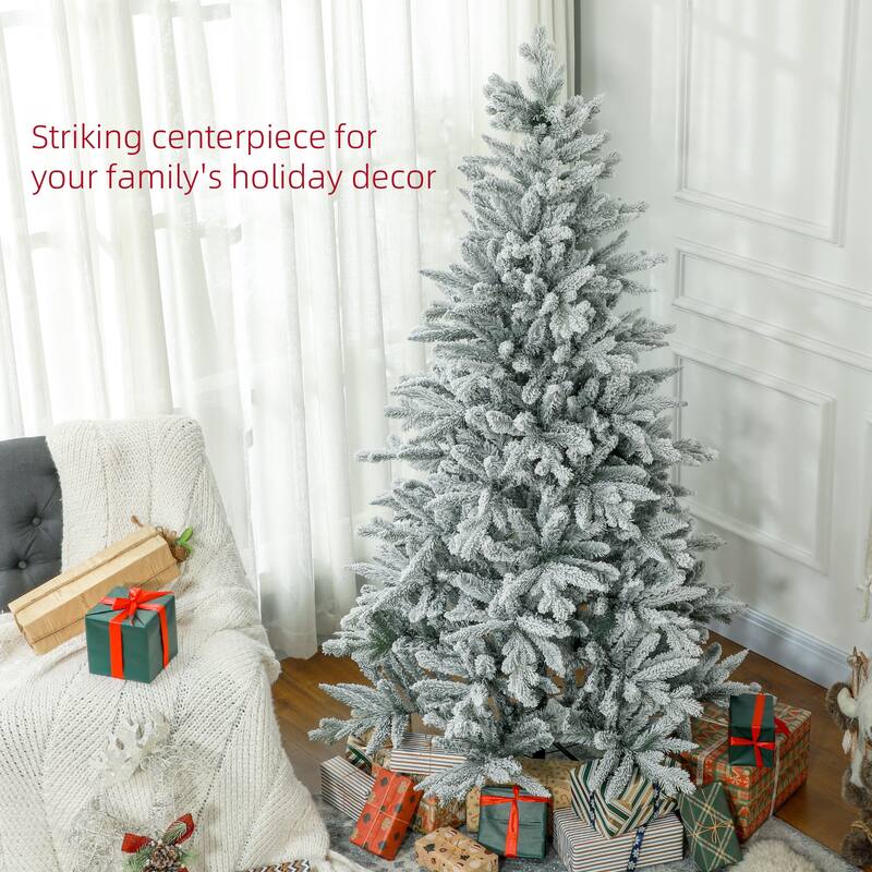 6FT Snow Flocked Christmas Tree, Easy Setup, Flame Retardant & Metal Stand