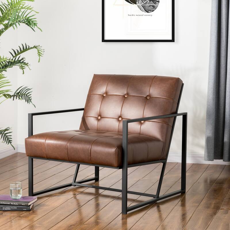 Glitzhome 29.50"W Mid-Century PU Leather Tufted Accent Chair - 29.5"W x 30.5"H x 29.25"D