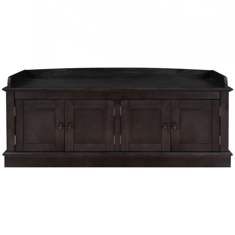 Storage Bench with 4 Doors and Adjustable Shelves, Shoe Bench with Removable Cushion for Living Room, Entryway