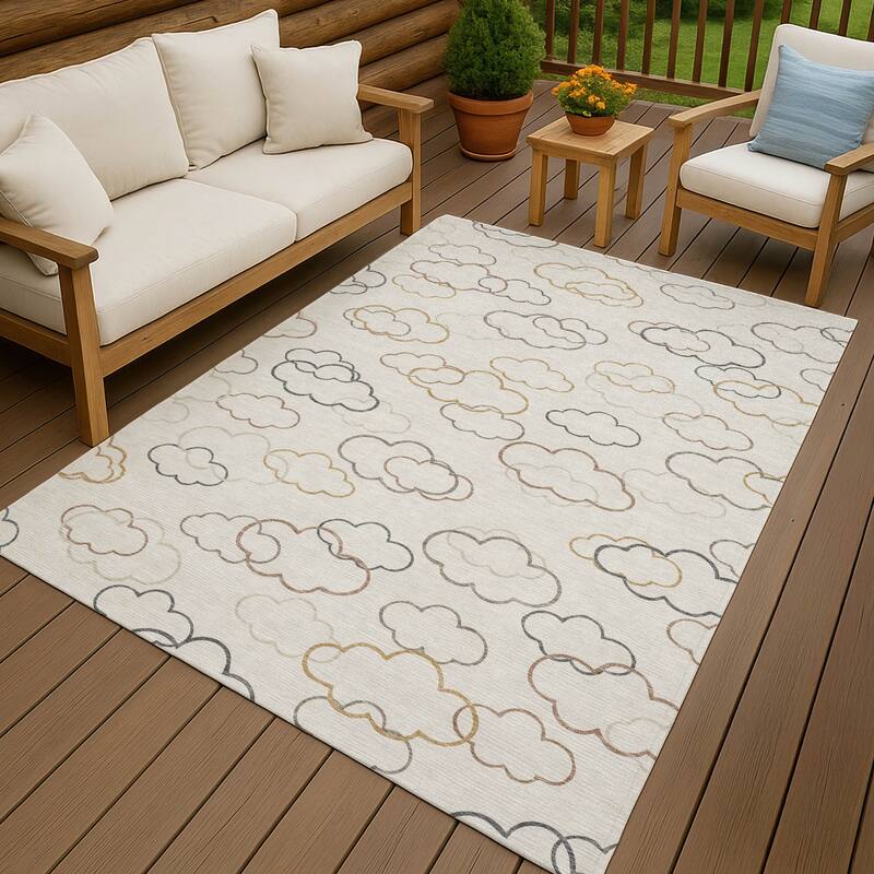 Machine Washable Indoor/ Outdoor Modern Clouds Chantille Rug