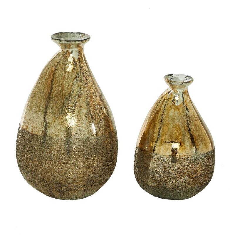 Glass Blown Teardrop Decorative Vase - Set of 2 Gold, Green, Gray - Roche River Decor