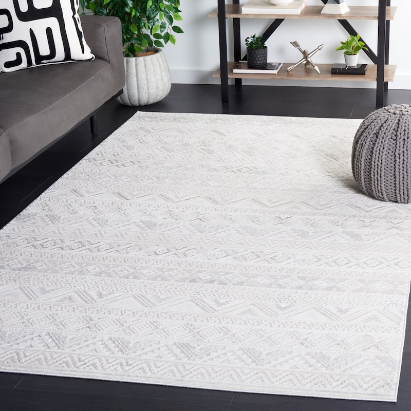 SAFAVIEH Hanna Tania Boho Tribal Rug - 6'7" Square - Ivory/Light Grey