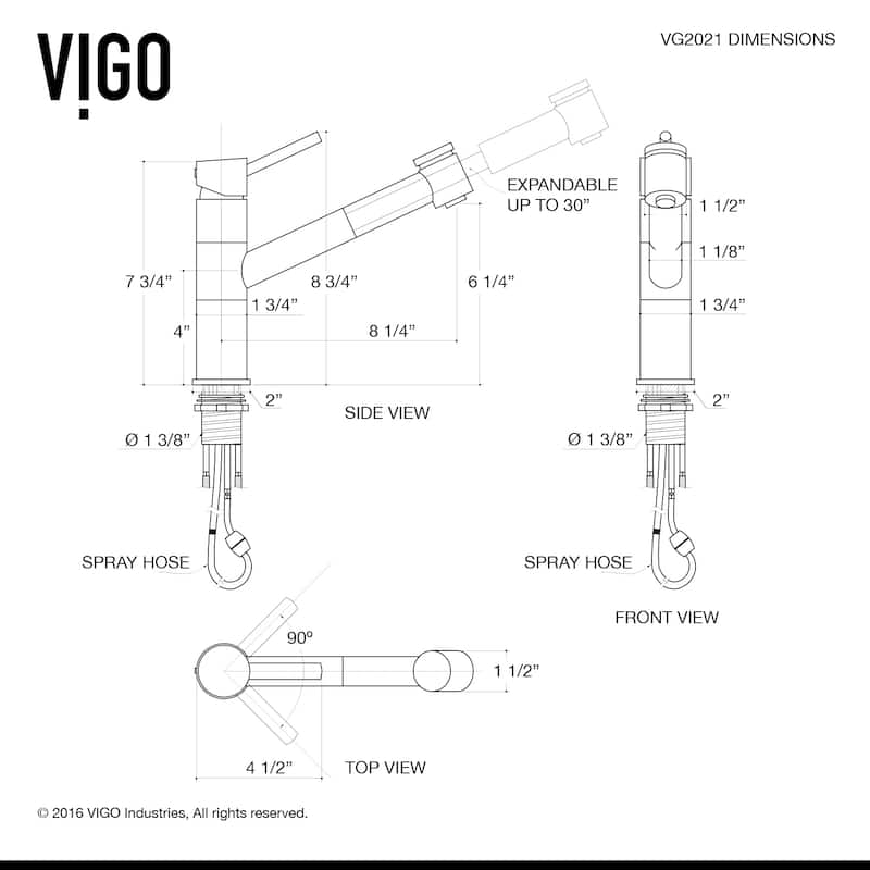 VIGO Branson 9" H Single Handle Pull-Out Sprayer Kitchen Faucet