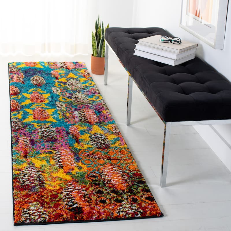 SAFAVIEH Fiesta Shag Annamarja Abstract Rug - 2'3" x 8' Runner - Turquoise/Multi