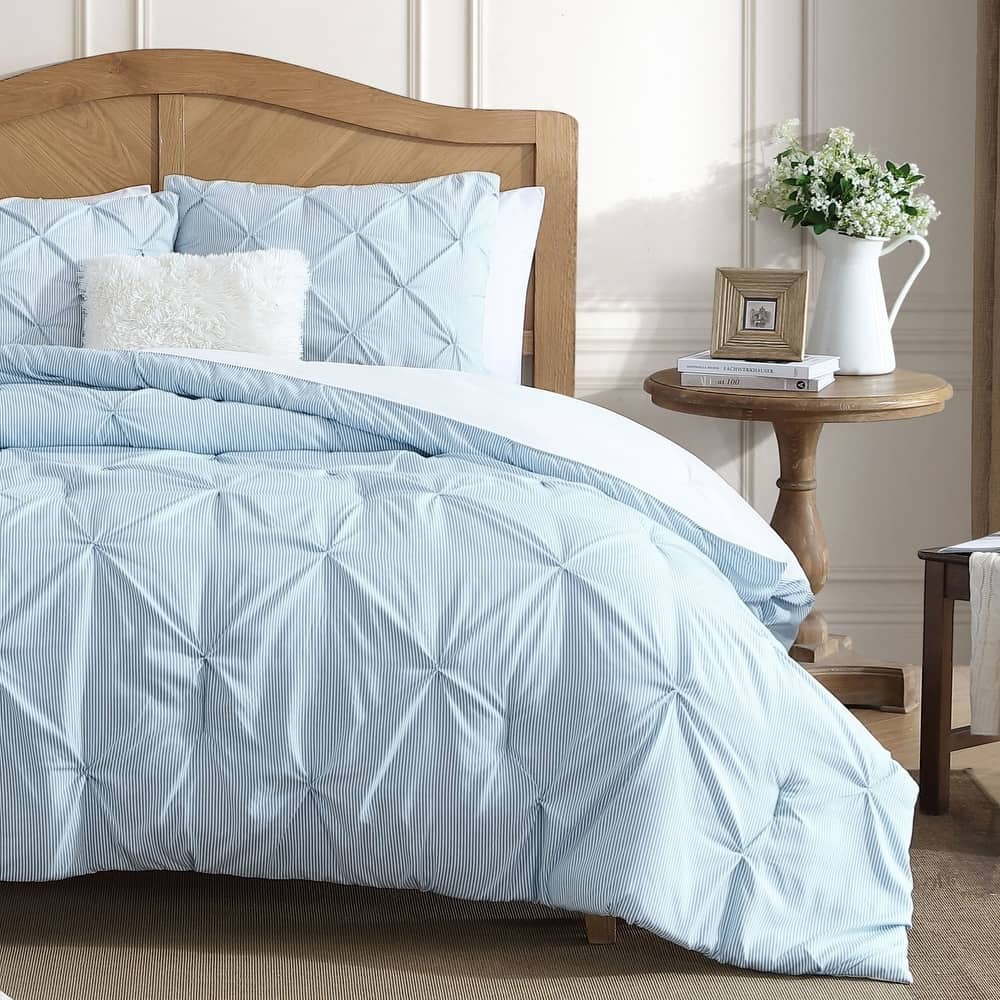 Swift Home 3-Piece Printed Stripe Pintuck Bedding Comforter Set