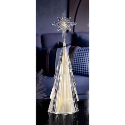 LED Lighted Christmas Tree with Revolving Star Decoration - 17" - Clear and Gold - Set of 2