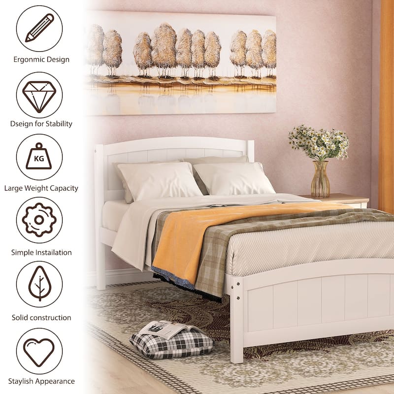 Wood Platform Bed with Headboard, Footboard